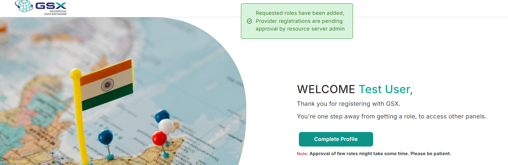 Successful provider registration (pending RS admin approval)